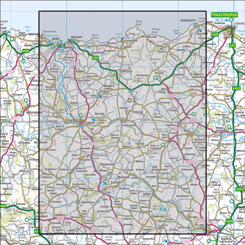 OMN4 image showing the area of the Ordnance Survey 1:25,000 Explorer map 426 Banff, Macduff & Turriff