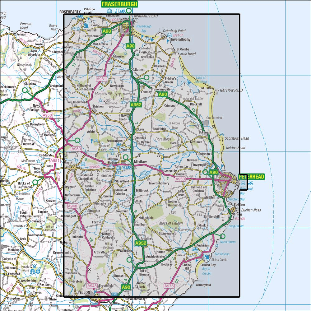 OMN4 image showing the area of the Ordnance Survey 1:25,000 Explorer map 427 Peterhead & Fraserburgh