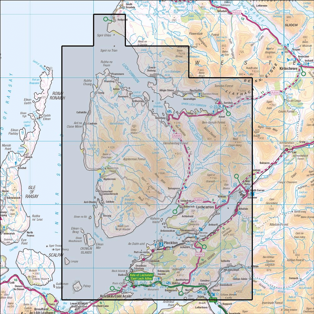OMN4 image showing the area of the Ordnance Survey 1:25,000 Explorer map 428 Kyle of Lochalsh, Plockton & Applecross
