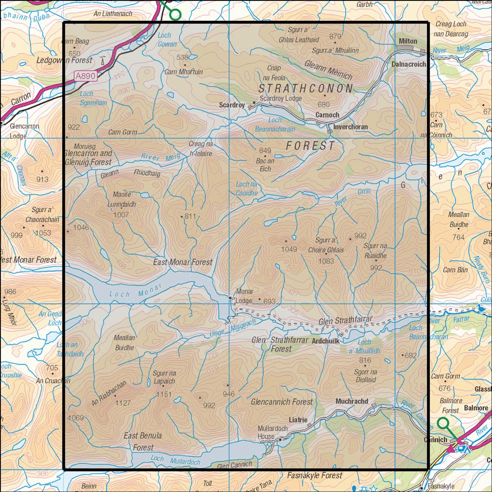 OMN4 image showing the area of the Ordnance Survey 1:25,000 Explorer map 430 Loch Monar, Glen Cannich & Glen Strathfarrar