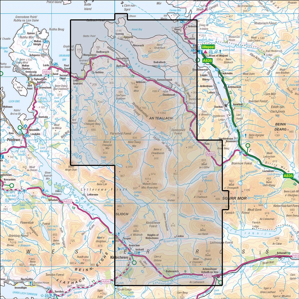OMN4 image showing the area of the Ordnance Survey 1:25,000 Explorer map 435 An Teallach & Slioch, Kinlochewe