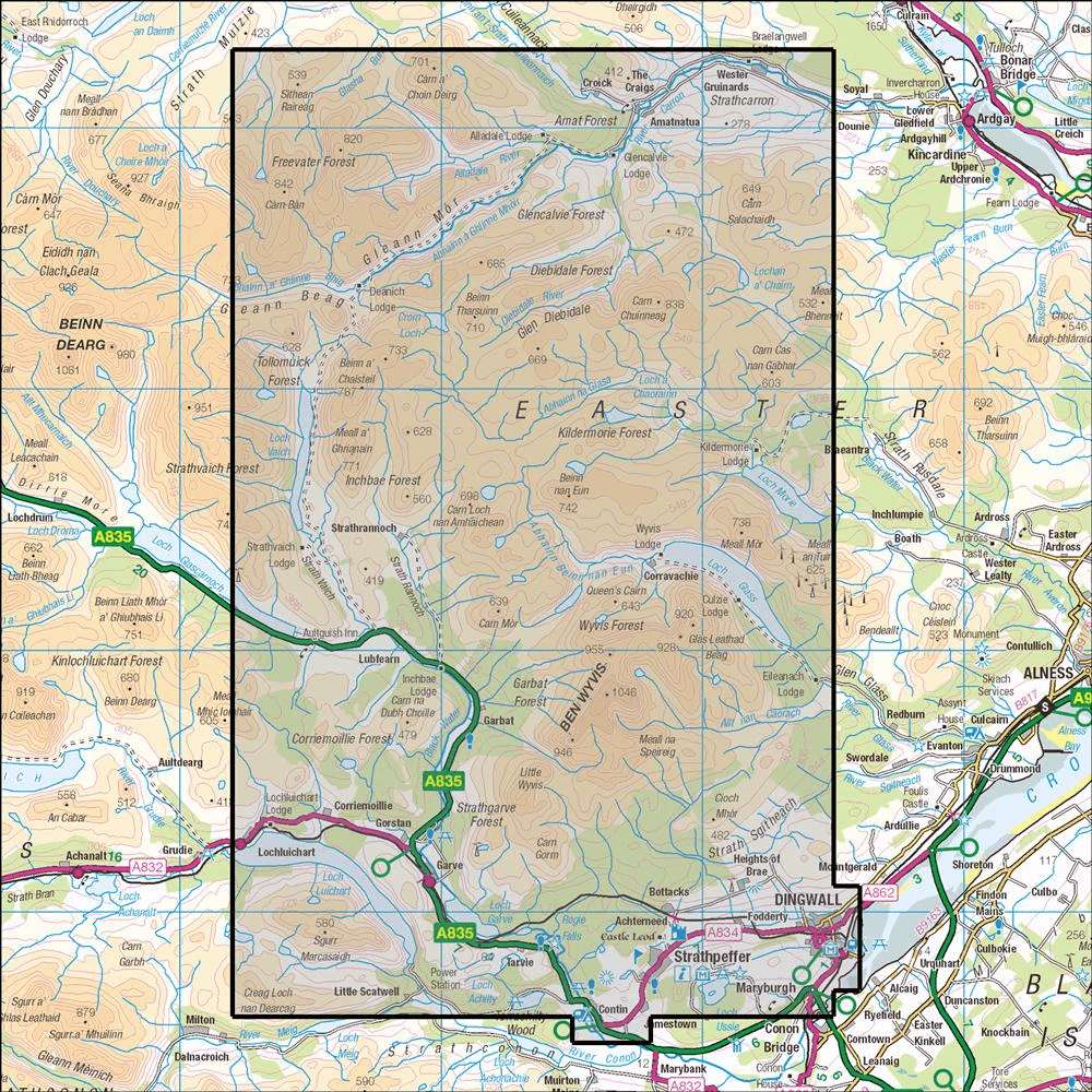 OMN4 image showing the area of the Ordnance Survey 1:25,000 Explorer map 437 Ben Wyvis & Strathpeffer