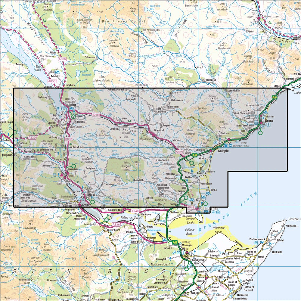 OMN4 image showing the area of the Ordnance Survey 1:25,000 Explorer map 441 Lairg, Bonar Bridge & Golspie