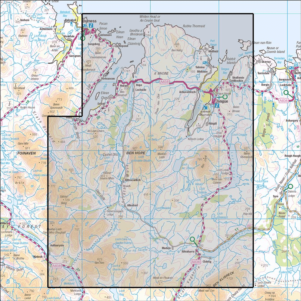 OMN4 image showing the area of the Ordnance Survey 1:25,000 Explorer map 447 Ben Hope, Ben Loyal & Kyle of Tongue