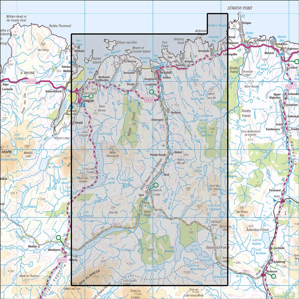 OMN4 image showing the area of the Ordnance Survey 1:25,000 Explorer map 448 Strath Naver/Srath Nabhair & Loch Loyal