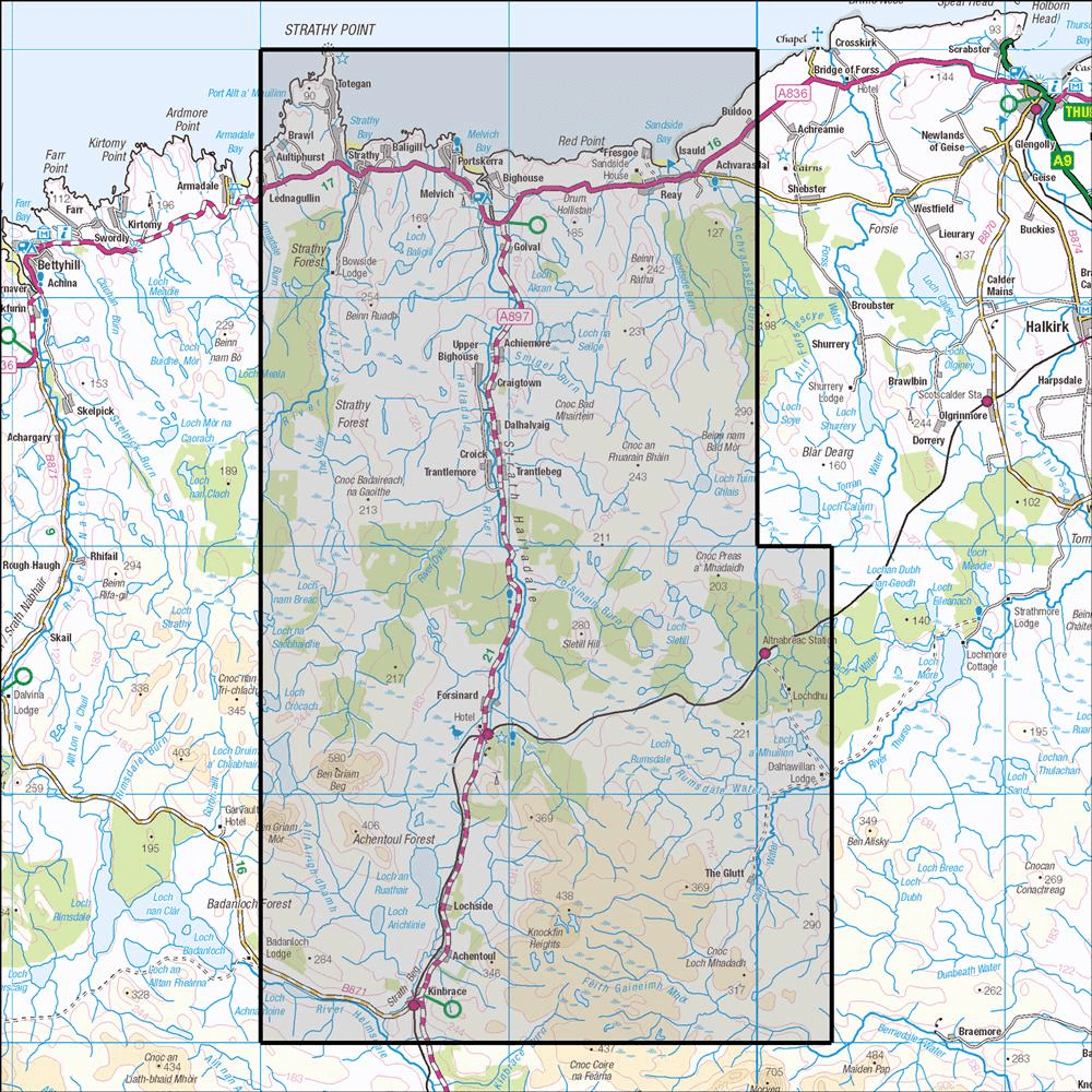 OMN4 image showing the area of the Ordnance Survey 1:25,000 Explorer map 449 Strath Halladale & Strathy Point
