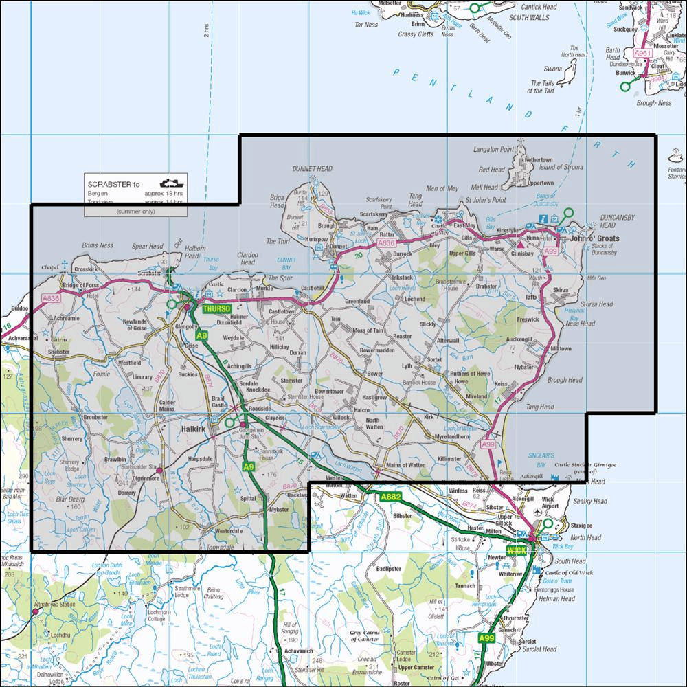 OMN4 image showing the area of the Ordnance Survey 1:25,000 Explorer map 451 Thurso & John o Groats