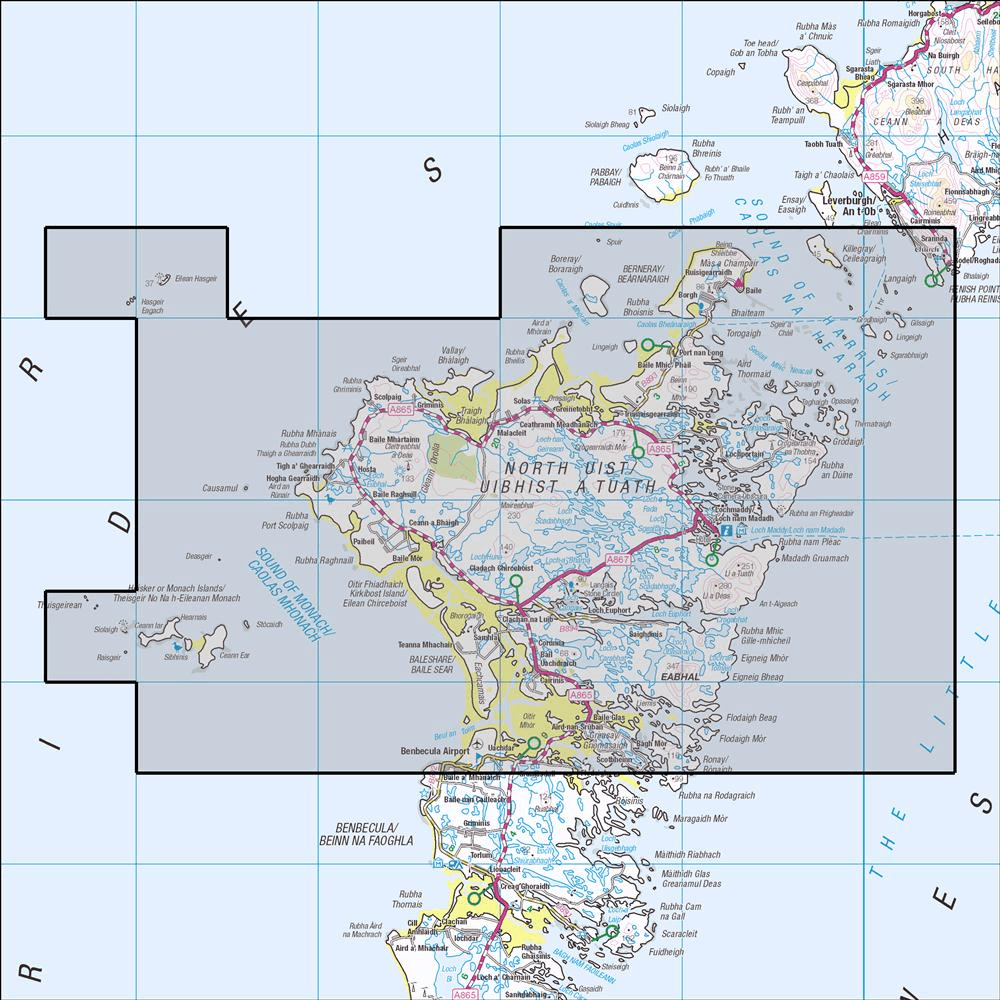 OMN4 image showing the area of the Ordnance Survey 1:25,000 Explorer map 454 North Uist & Berneray