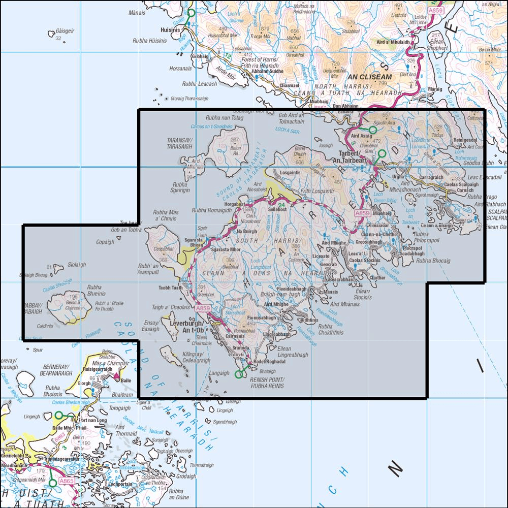 OMN4 image showing the area of the Ordnance Survey 1:25,000 Explorer map 455 South Harris / Ceann a Deas na Hearadh