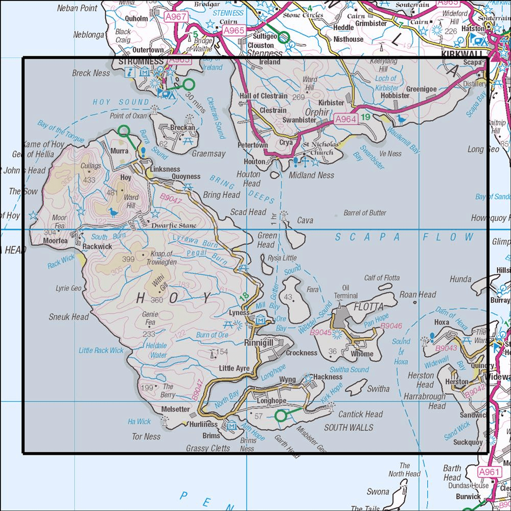 OMN4 image showing the area of the Ordnance Survey 1:25,000 Explorer map 462 Orkney - Hoy, Flotta & South Walls