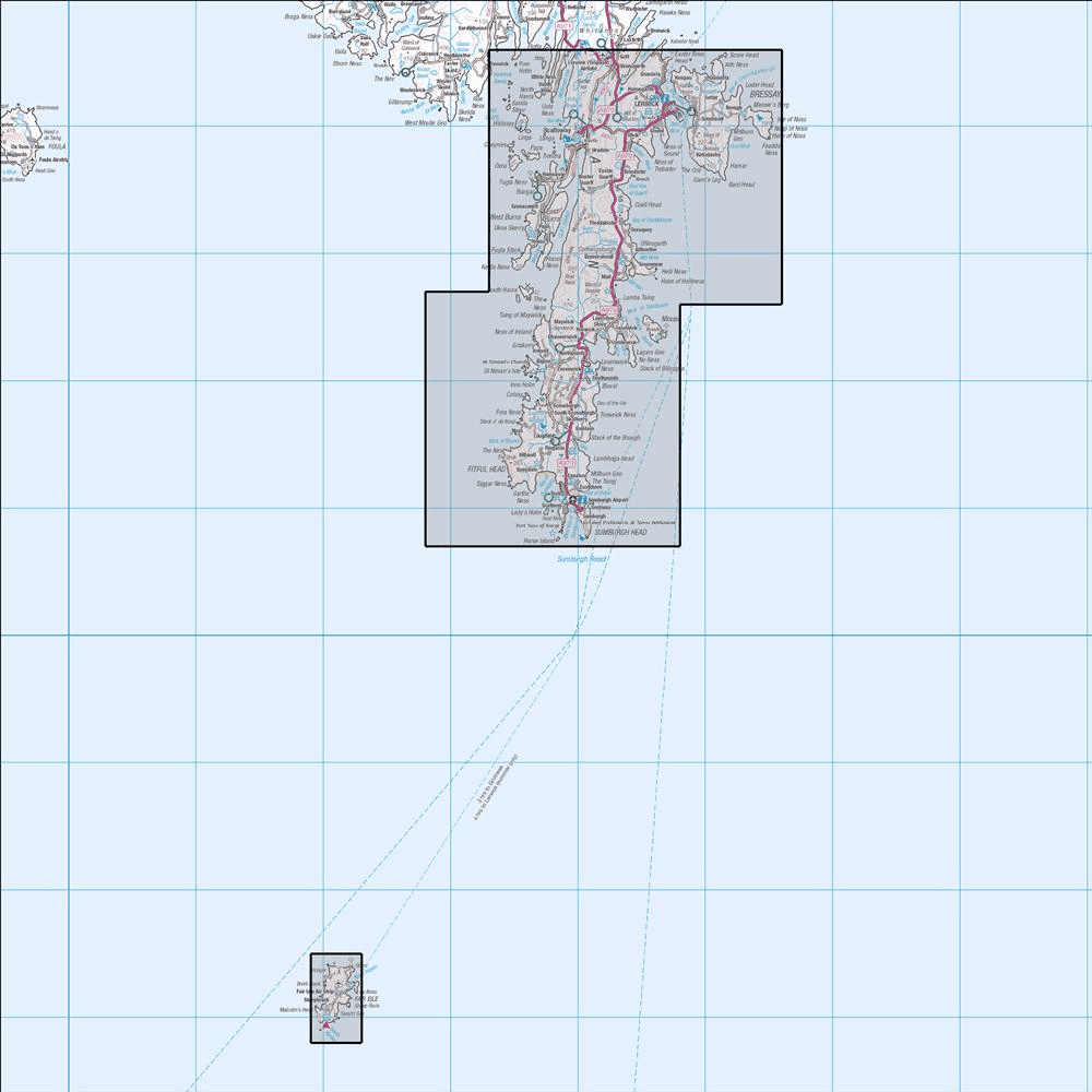 OMN4 image showing the area of the Ordnance Survey 1:25,000 Explorer map 466 Shetland - Mainland South