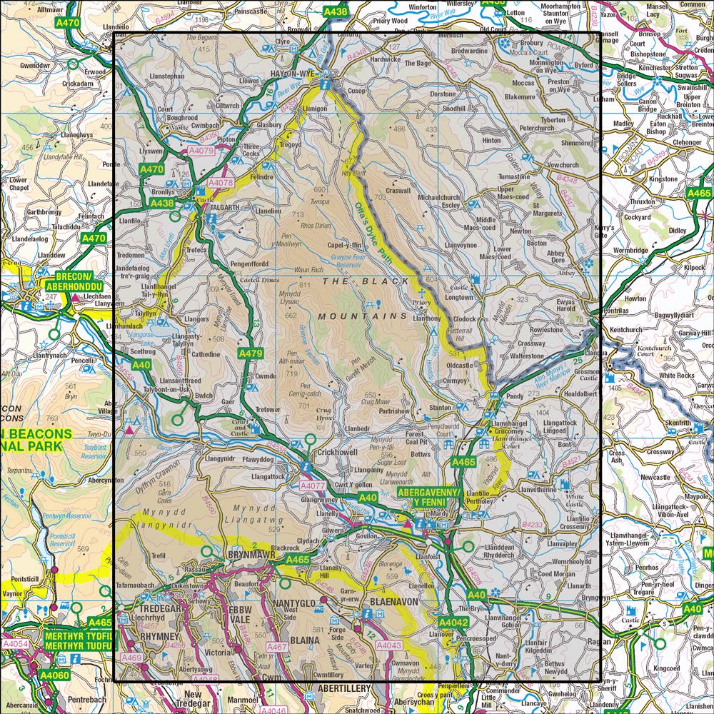 OMN4 image showing the area of the Ordnance Survey 1:25,000 Explorer map OL13 Brecon Beacons National Park East