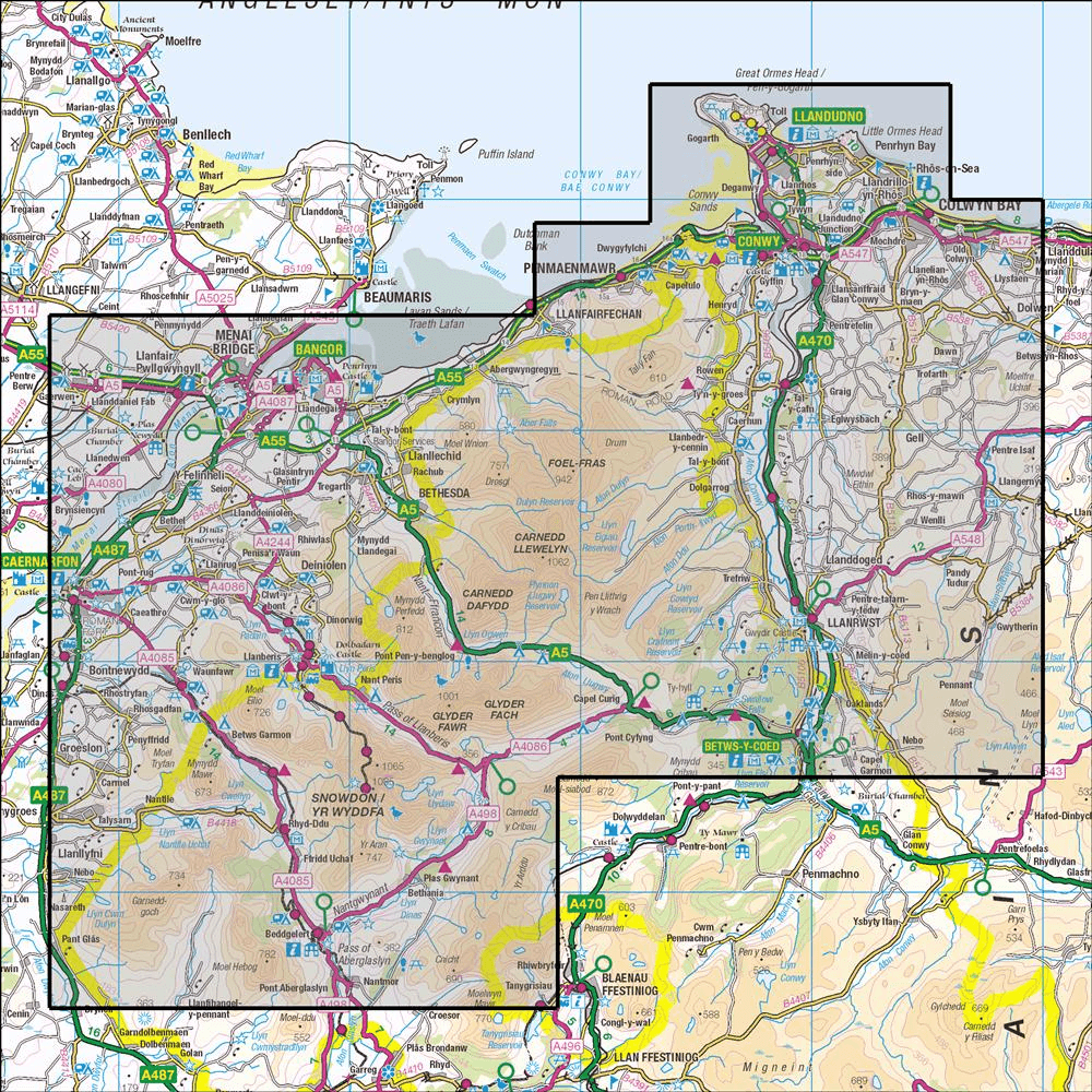 OMN4 image showing the area of the Ordnance Survey 1:25,000 Explorer map OL17 Snowdon