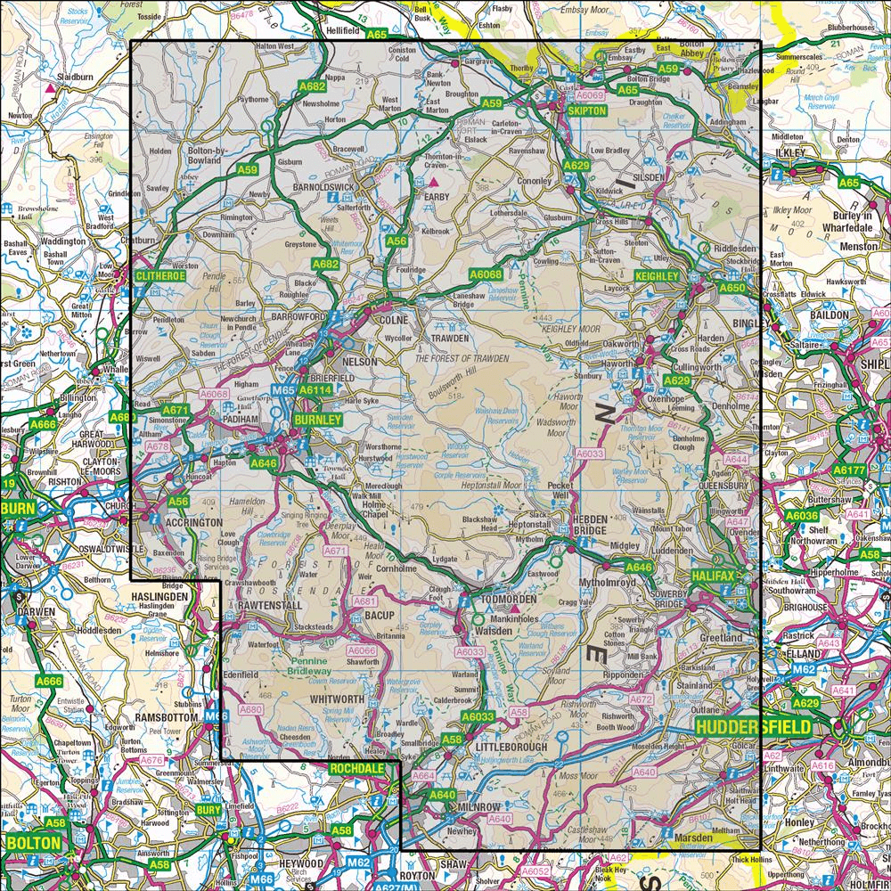 OMN4 image showing the area of the Ordnance Survey 1:25,000 Explorer map OL21 South Pennines