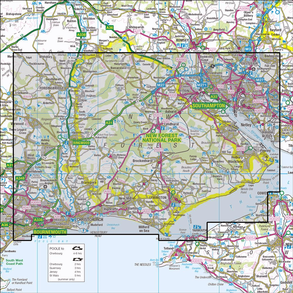 OMN4 image showing the area of the Ordnance Survey 1:25,000 Explorer map OL22 New Forest