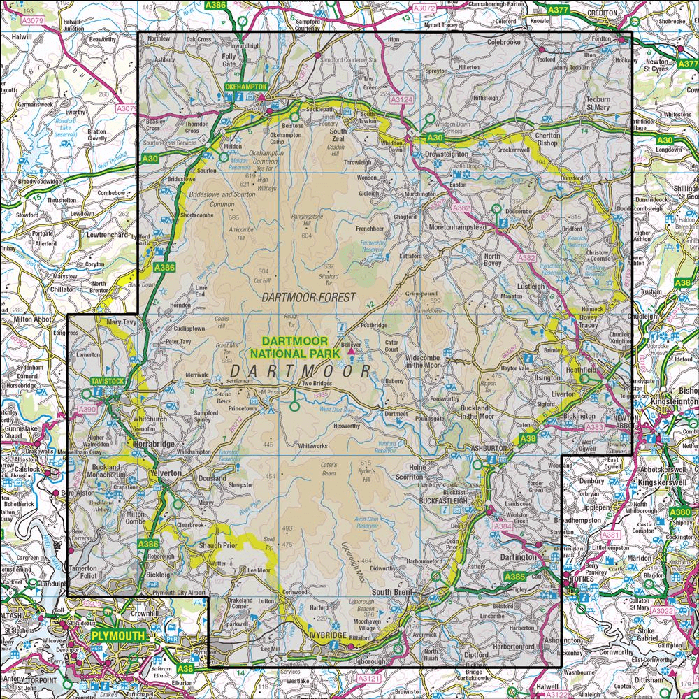 OMN4 image showing the area of the Ordnance Survey 1:25,000 Explorer map OL28 Dartmoor
