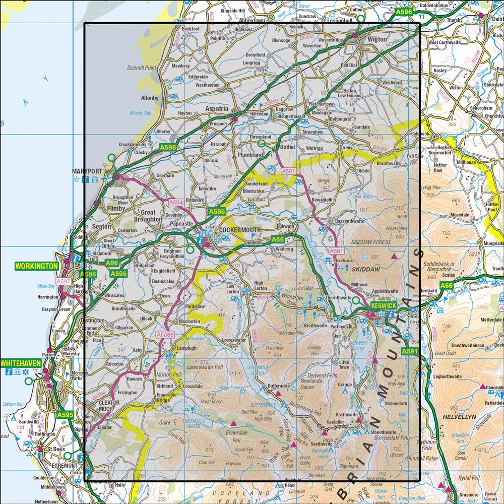 OMN4 image showing the area of the Ordnance Survey 1:25,000 Explorer map OL4 English Lakes - North-western area