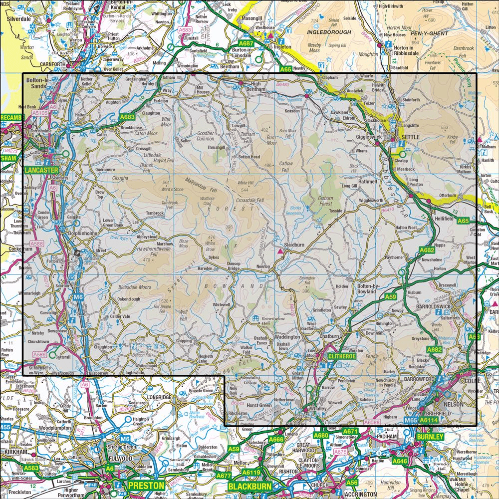 OMN4 image showing the area of the Ordnance Survey 1:25,000 Explorer map OL41 Forest of Bowland & Ribblesdale