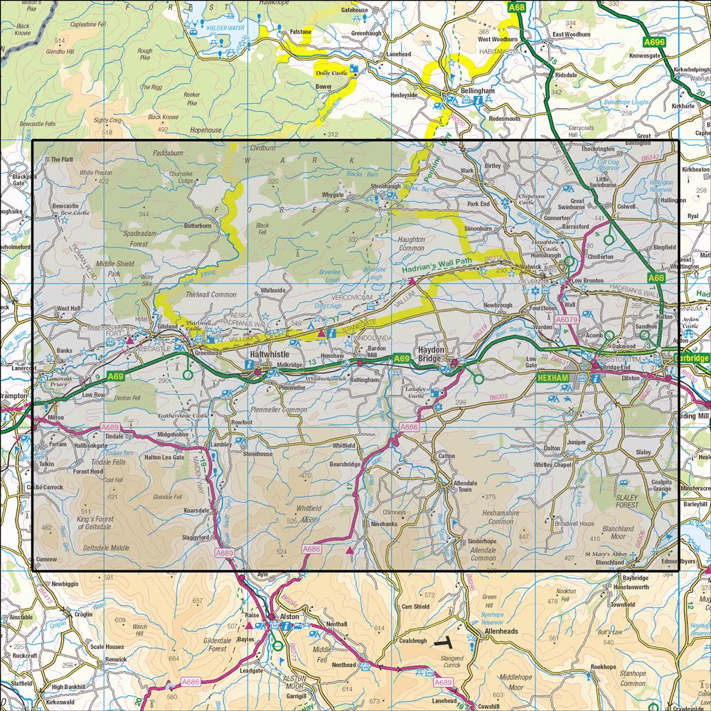 OMN4 image showing the area of the Ordnance Survey 1:25,000 Explorer map OL43 Hadrian s Wall