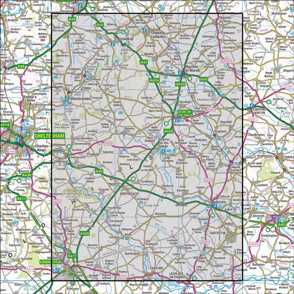 OMN4 image showing the area of the Ordnance Survey 1:25,000 Explorer map OL45 The Cotswolds