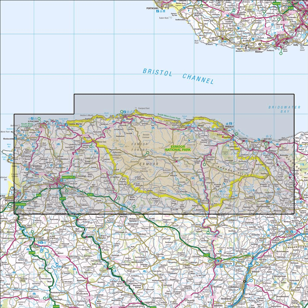 OMN4 image showing the area of the Ordnance Survey 1:25,000 Explorer map OL9 Exmoor