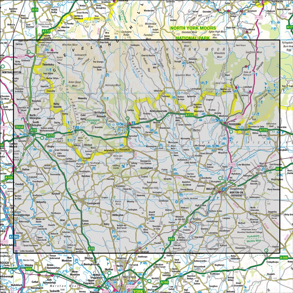 OMN4 image showing the area of the Ordnance Survey 1:50,000 Landranger map 100 Malton & Pickering Helmsley & Easingwold