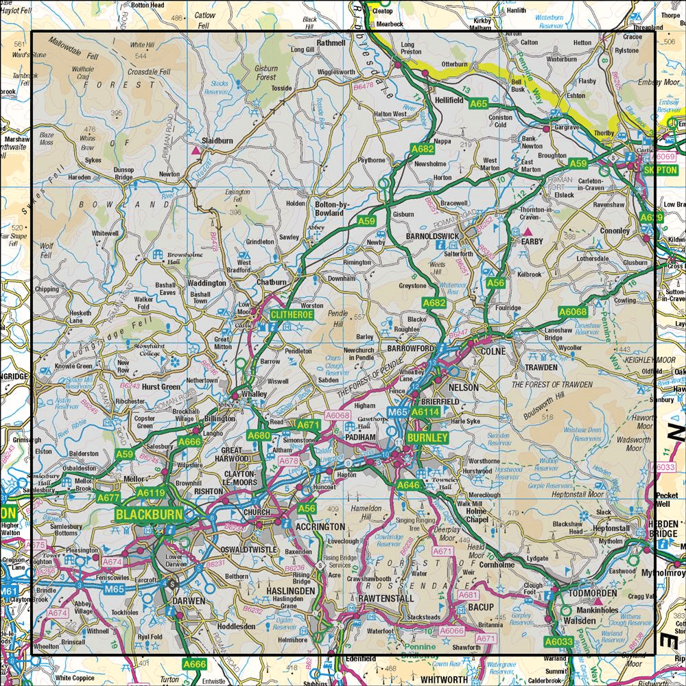 OMN4 image showing the area of the Ordnance Survey 1:50,000 Landranger map 103 Blackburn & Burnley Clitheroe & Skipton
