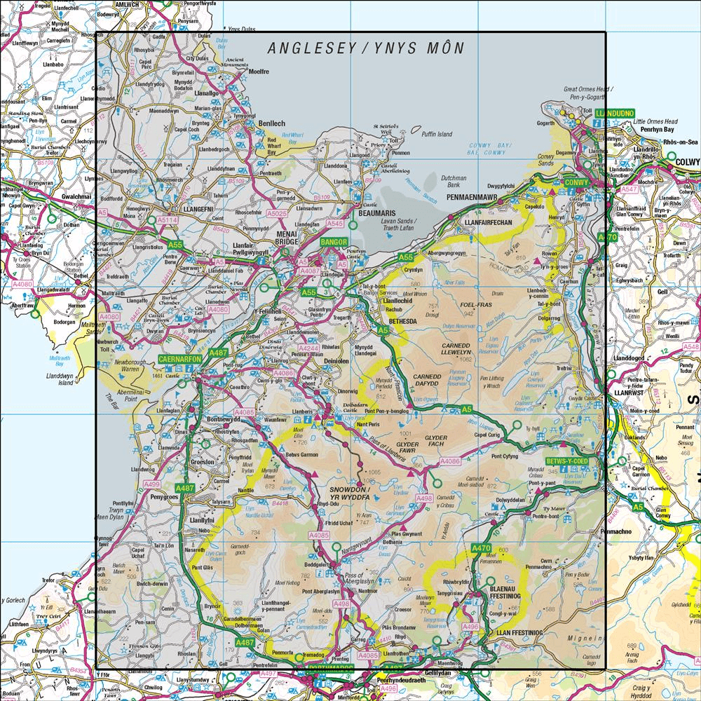 OMN4 image showing the area of the Ordnance Survey 1:50,000 Landranger map 115 Snowdon Caernarfon