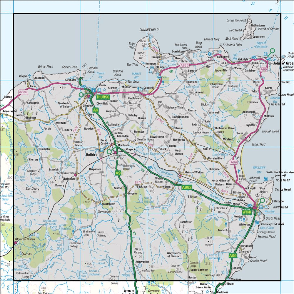 OMN4 image showing the area of the Ordnance Survey 1:50,000 Landranger map 12 Thurso & Wick John O Groats