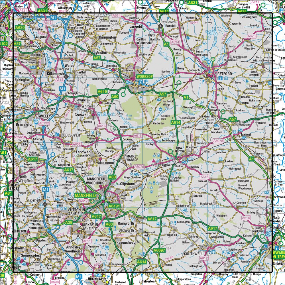 OMN4 image showing the area of the Ordnance Survey 1:50,000 Landranger map 120 Mansfield & Worksop Sherwood Forest