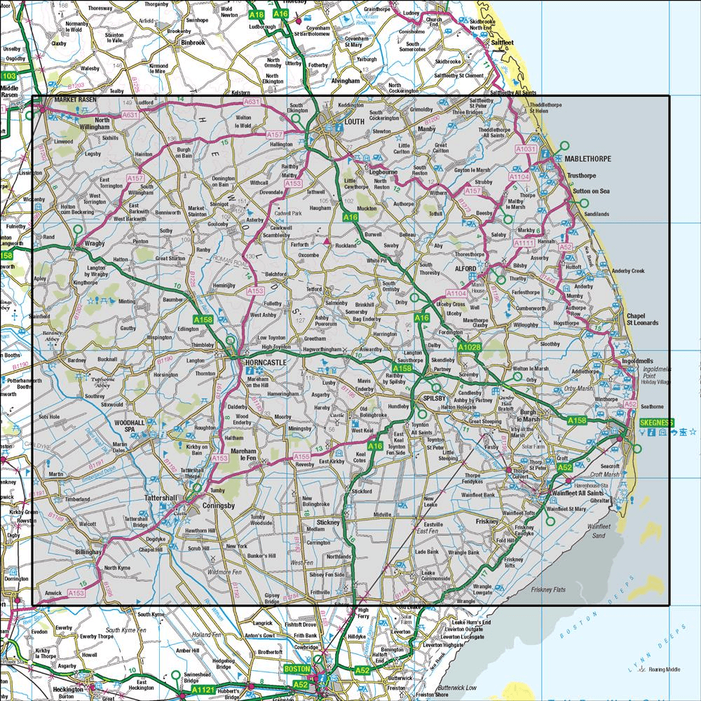 OMN4 image showing the area of the Ordnance Survey 1:50,000 Landranger map 122 Skegness & Horncastle