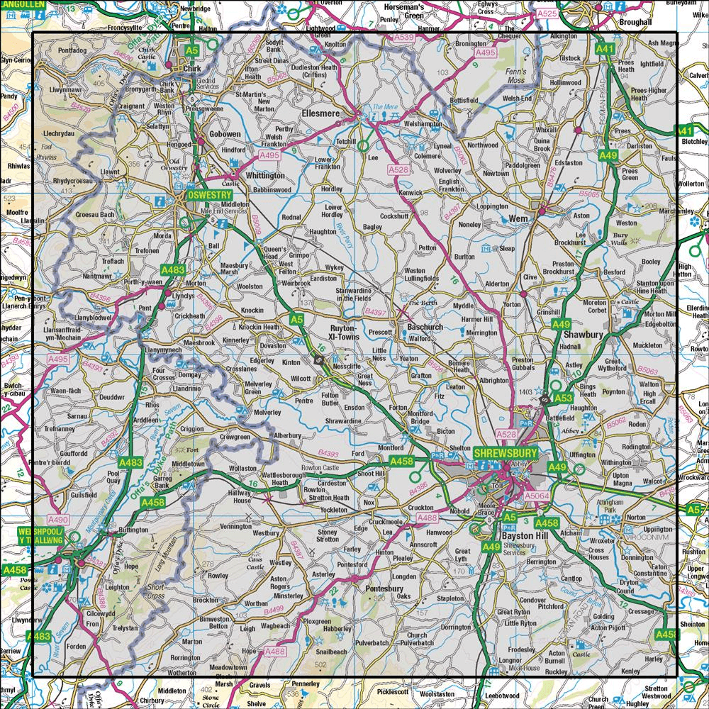 OMN4 image showing the area of the Ordnance Survey 1:50,000 Landranger map 126 Shrewsbury & Oswestry