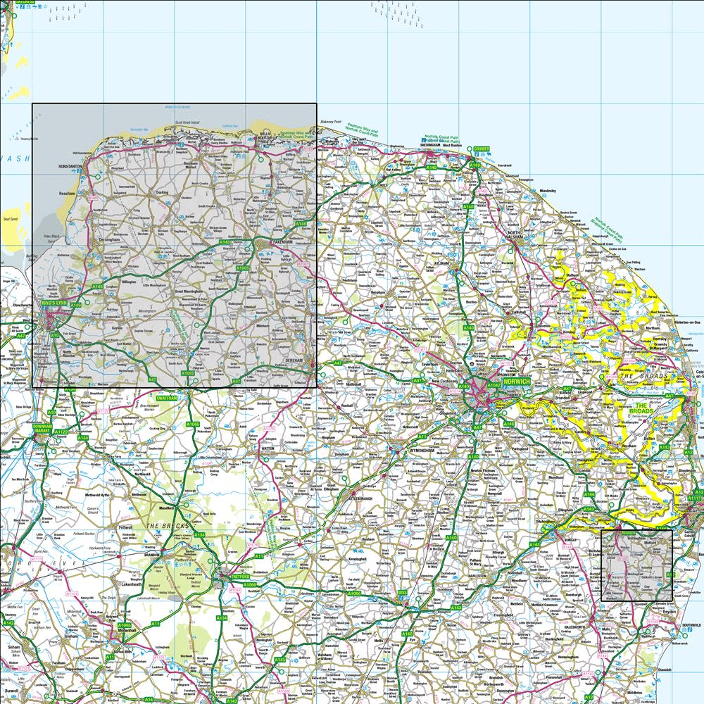 OMN4 image showing the area of the Ordnance Survey 1:50,000 Landranger map 132 North West Norfolk Kings Lynn & Fakenham