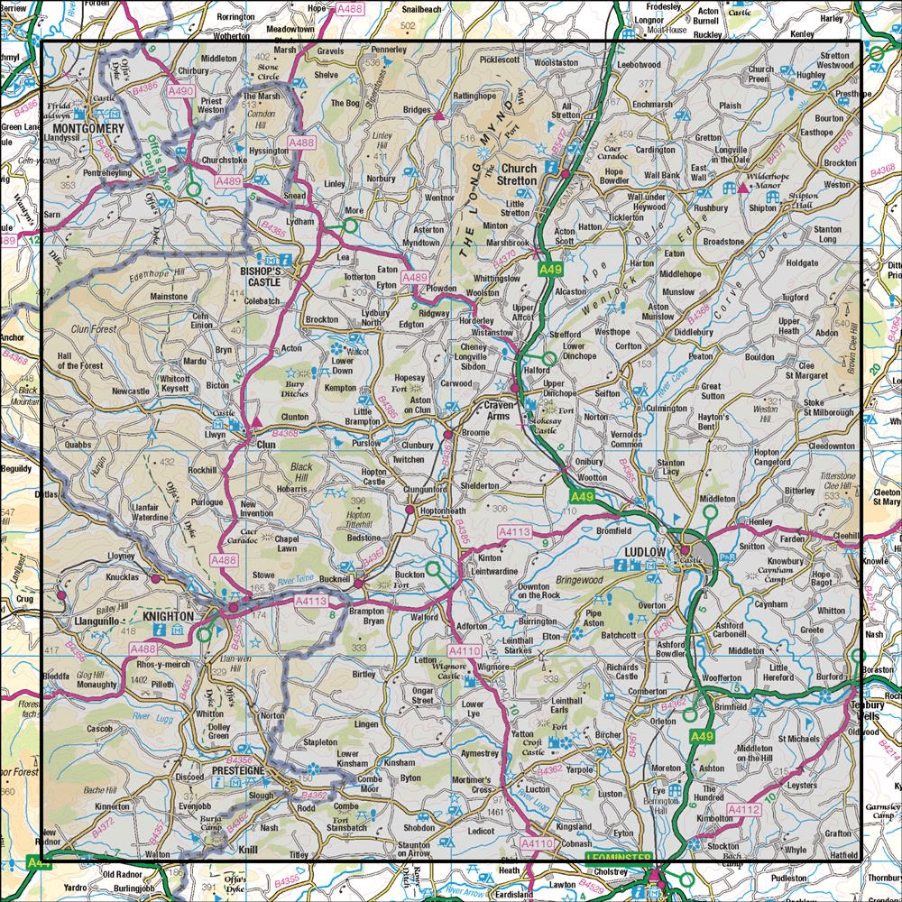 OMN4 image showing the area of the Ordnance Survey 1:50,000 Landranger map 137 Church Stretton & Ludlow Wenlock Edge