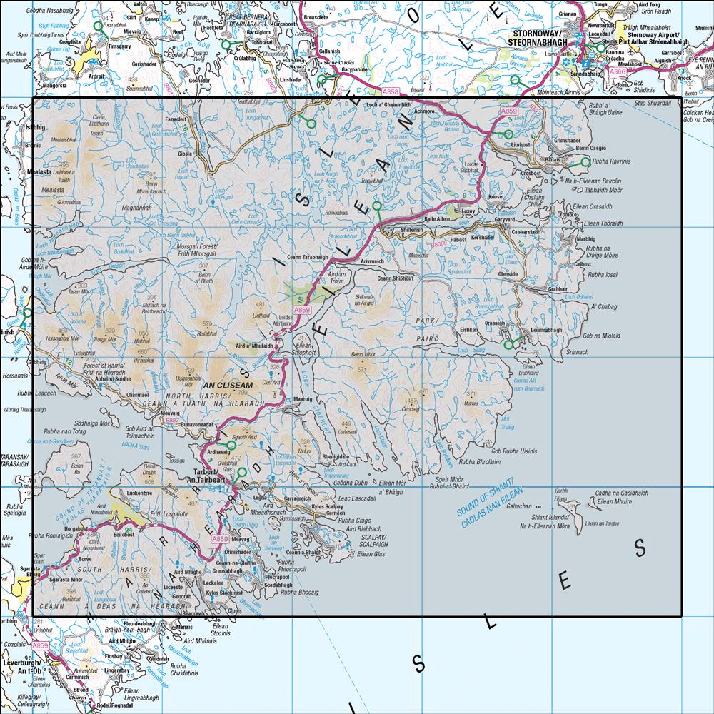 OMN4 image showing the area of the Ordnance Survey 1:50,000 Landranger map 14 Tarbert & Loch Seaforth