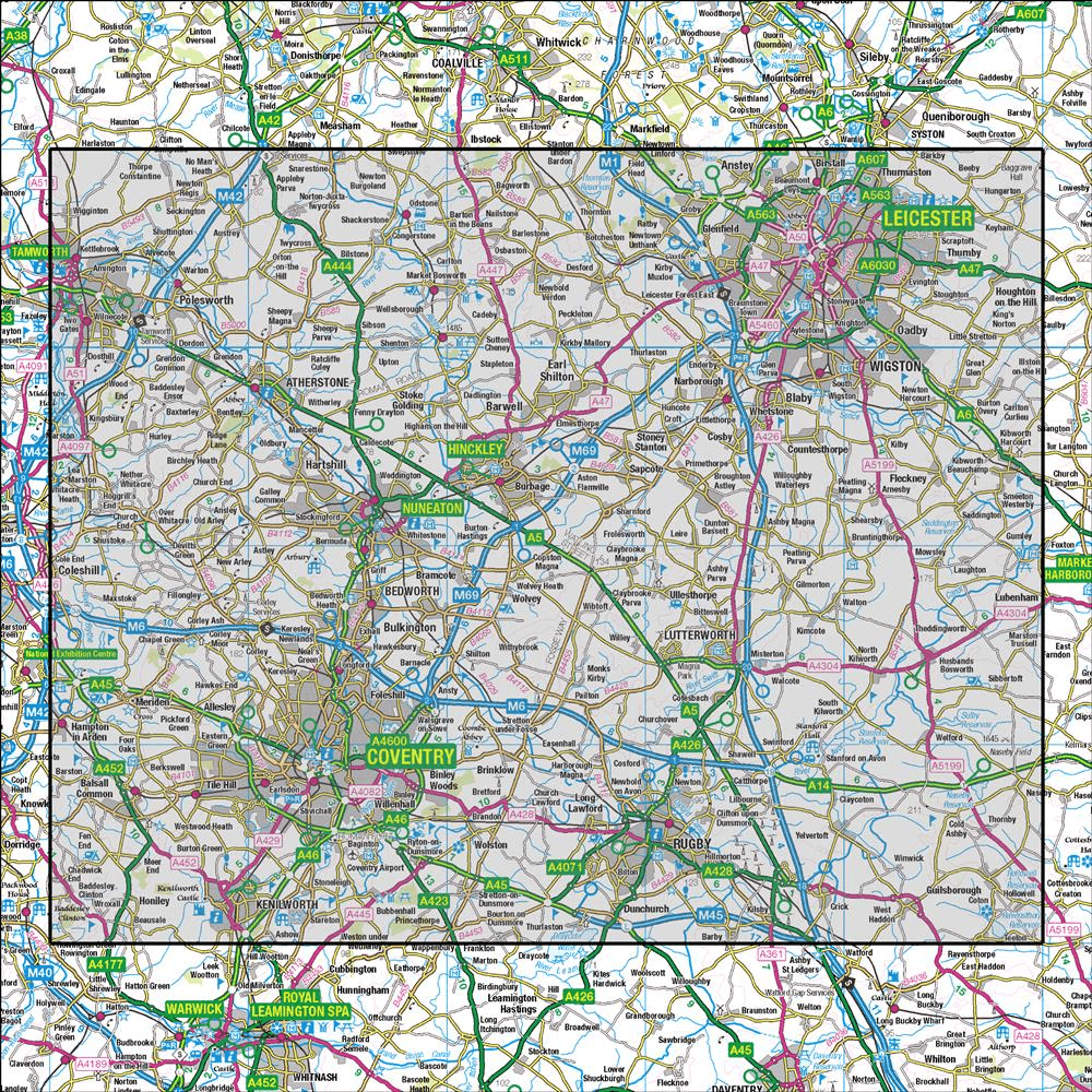 OMN4 image showing the area of the Ordnance Survey 1:50,000 Landranger map 140 Leicester Coventry & Rugby