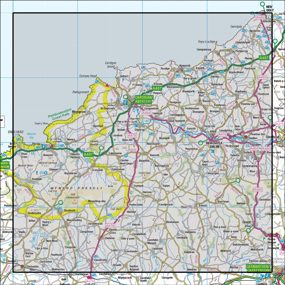 OMN4 image showing the area of the Ordnance Survey 1:50,000 Landranger map 145 Cardigan & Mynydd Preseli