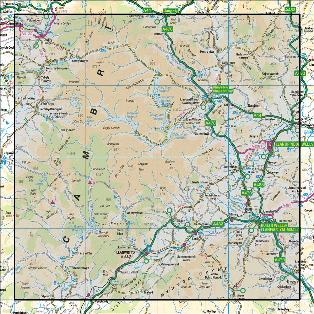 OMN4 image showing the area of the Ordnance Survey 1:50,000 Landranger map 147 Elan Valley & Builth Wells