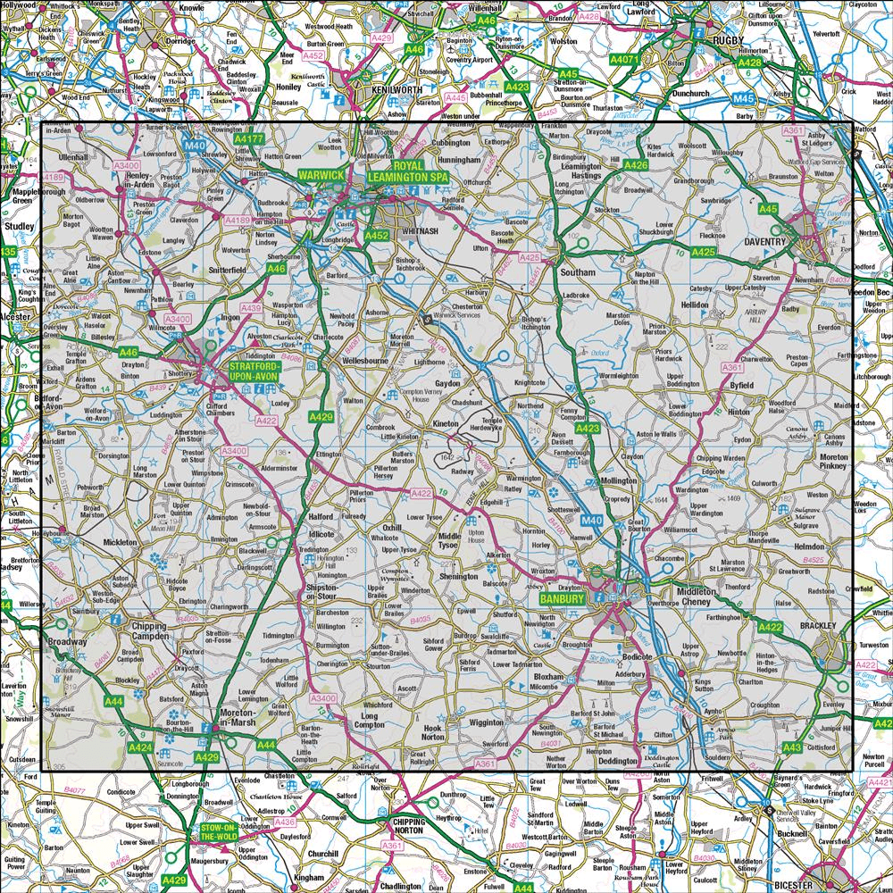 OMN4 image showing the area of the Ordnance Survey 1:50,000 Landranger map 151 Stratford-upon-Avon Warwick & Banbury
