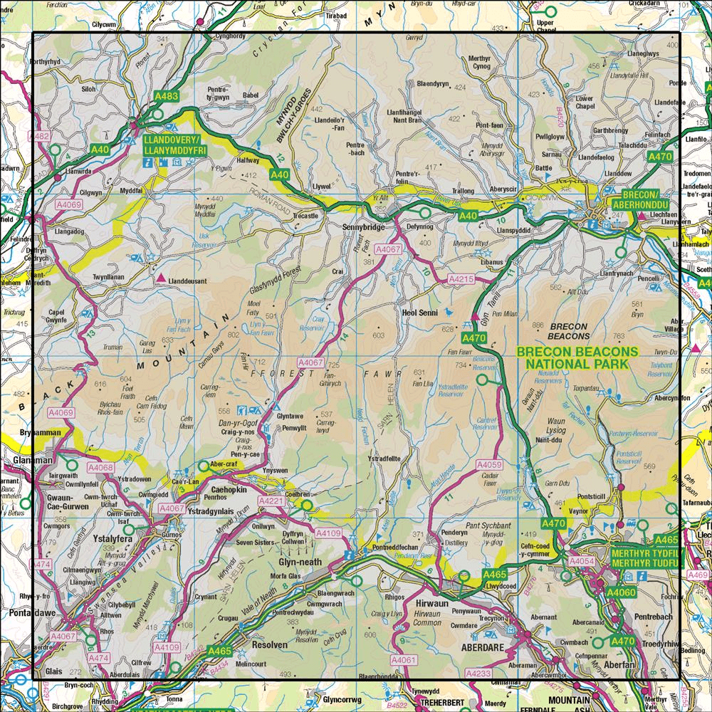 OMN4 image showing the area of the Ordnance Survey 1:50,000 Landranger map 160 Brecon Beacons
