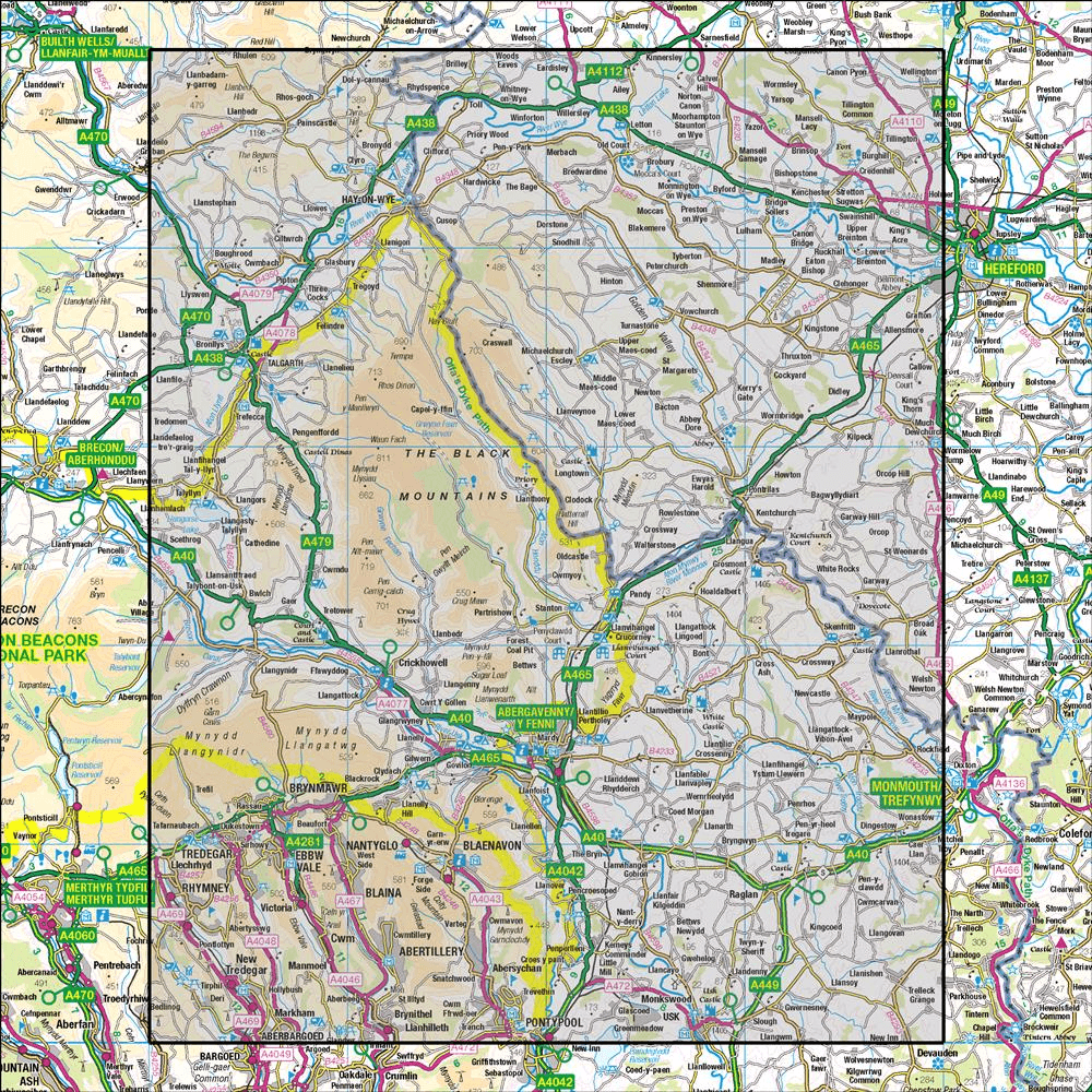OMN4 image showing the area of the Ordnance Survey 1:50,000 Landranger map 161 The Black Mountains Abergavenny