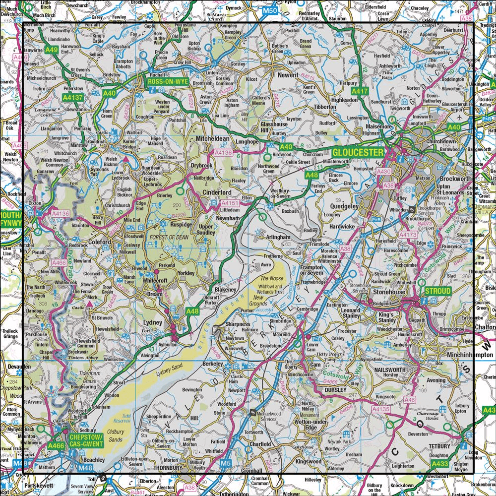 OMN4 image showing the area of the Ordnance Survey 1:50,000 Landranger map 162 Gloucester & Forest of Dean