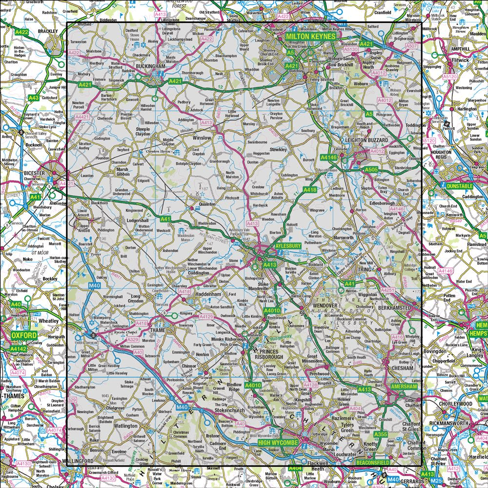 OMN4 image showing the area of the Ordnance Survey 1:50,000 Landranger map 165 Aylesbury & Leighton Buzzard Thame & Berkhamsted