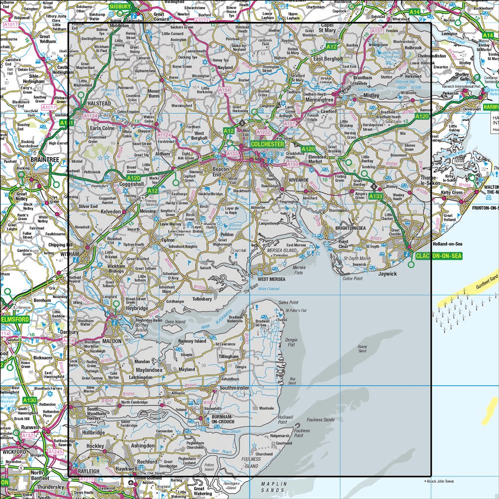 OMN4 image showing the area of the Ordnance Survey 1:50,000 Landranger map 168 Colchester Halstead & Maldon