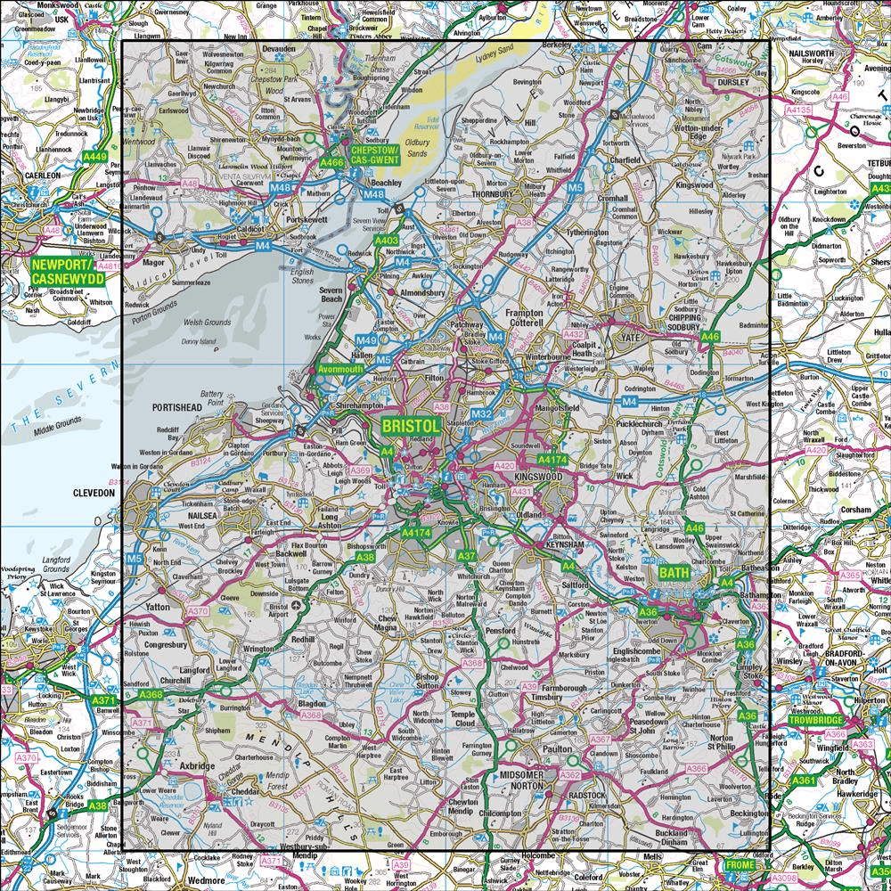 OMN4 image showing the area of the Ordnance Survey 1:50,000 Landranger map 172 Bristol & Bath Thornbury & Chew Magna