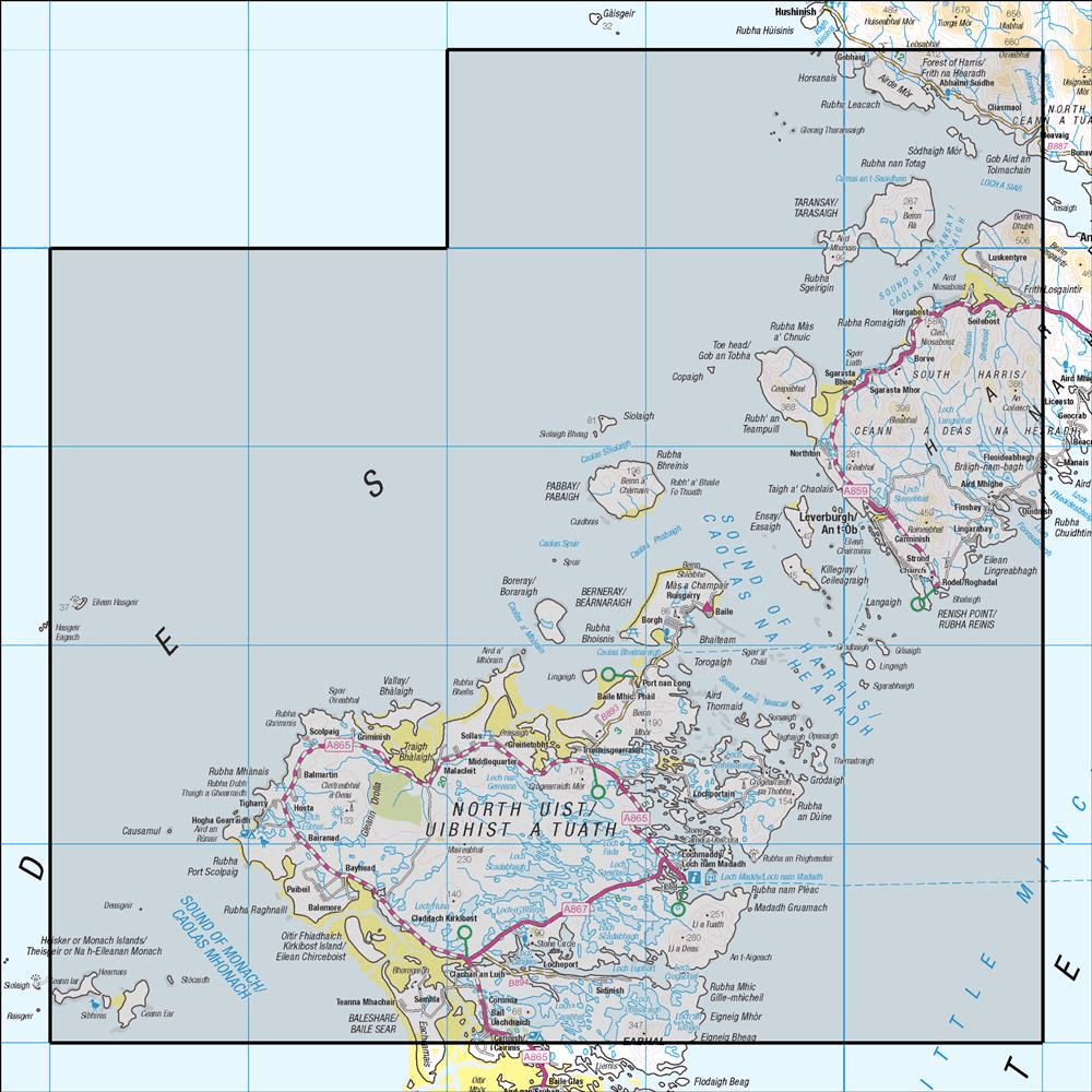 OMN4 image showing the area of the Ordnance Survey 1:50,000 Landranger map 18 Sound of Harris North Uist, Taransay & St Kilda