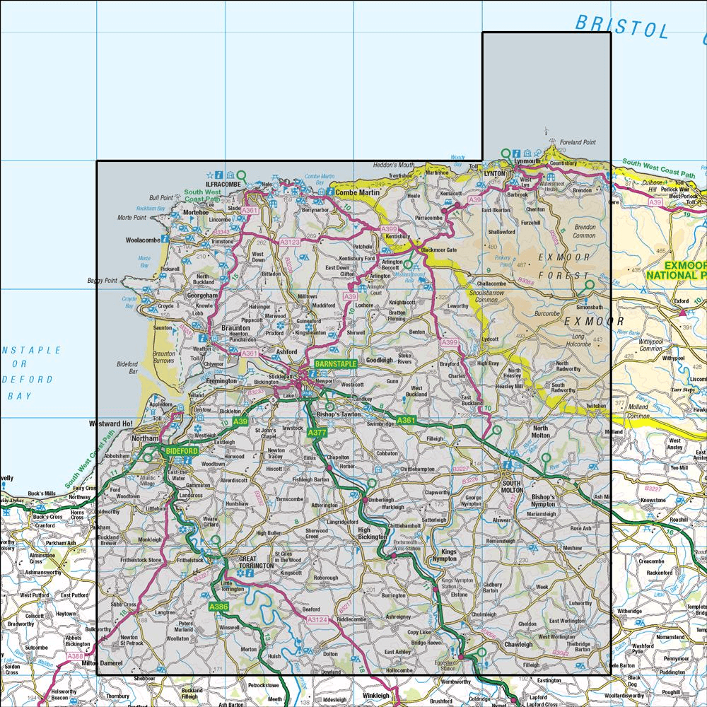 OMN4 image showing the area of the Ordnance Survey 1:50,000 Landranger map 180 Barnstaple & Ilfracombe Lynton & Bideford