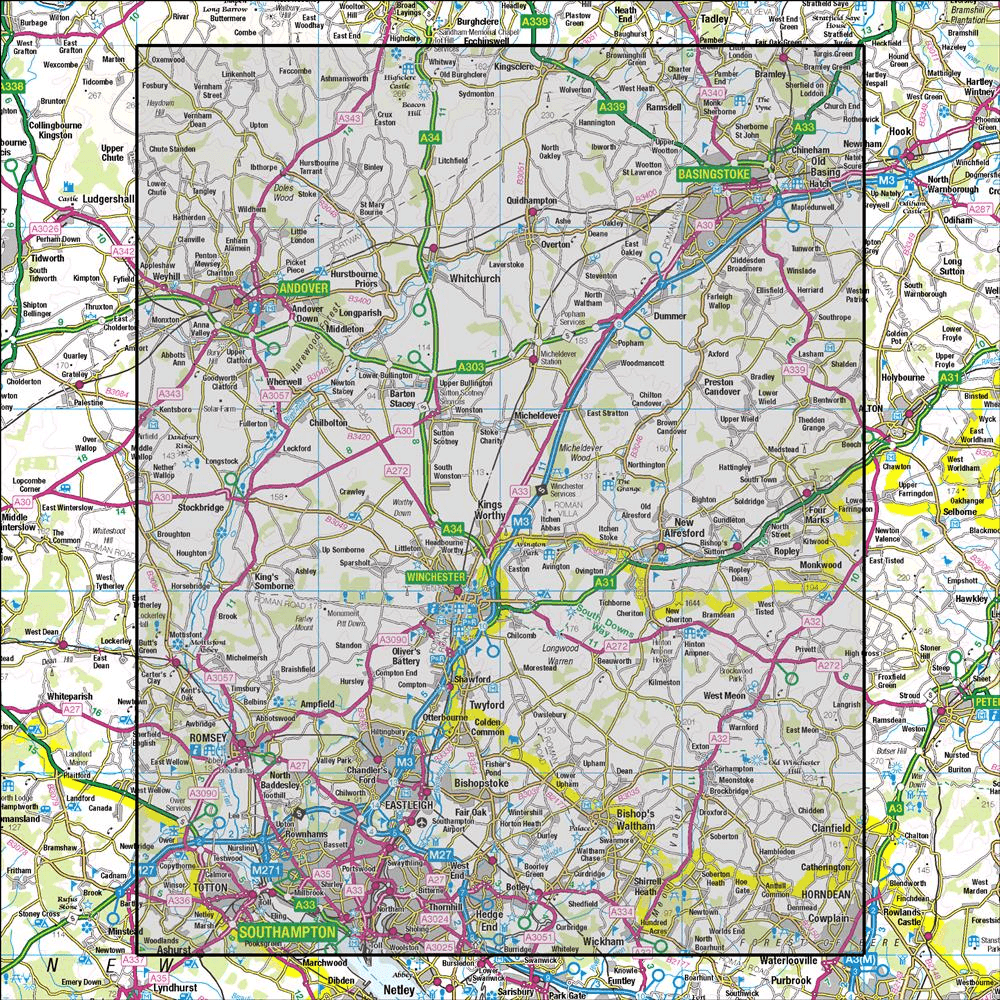 OMN4 image showing the area of the Ordnance Survey 1:50,000 Landranger map 185 Winchester & Basingstoke Andover & Romsey
