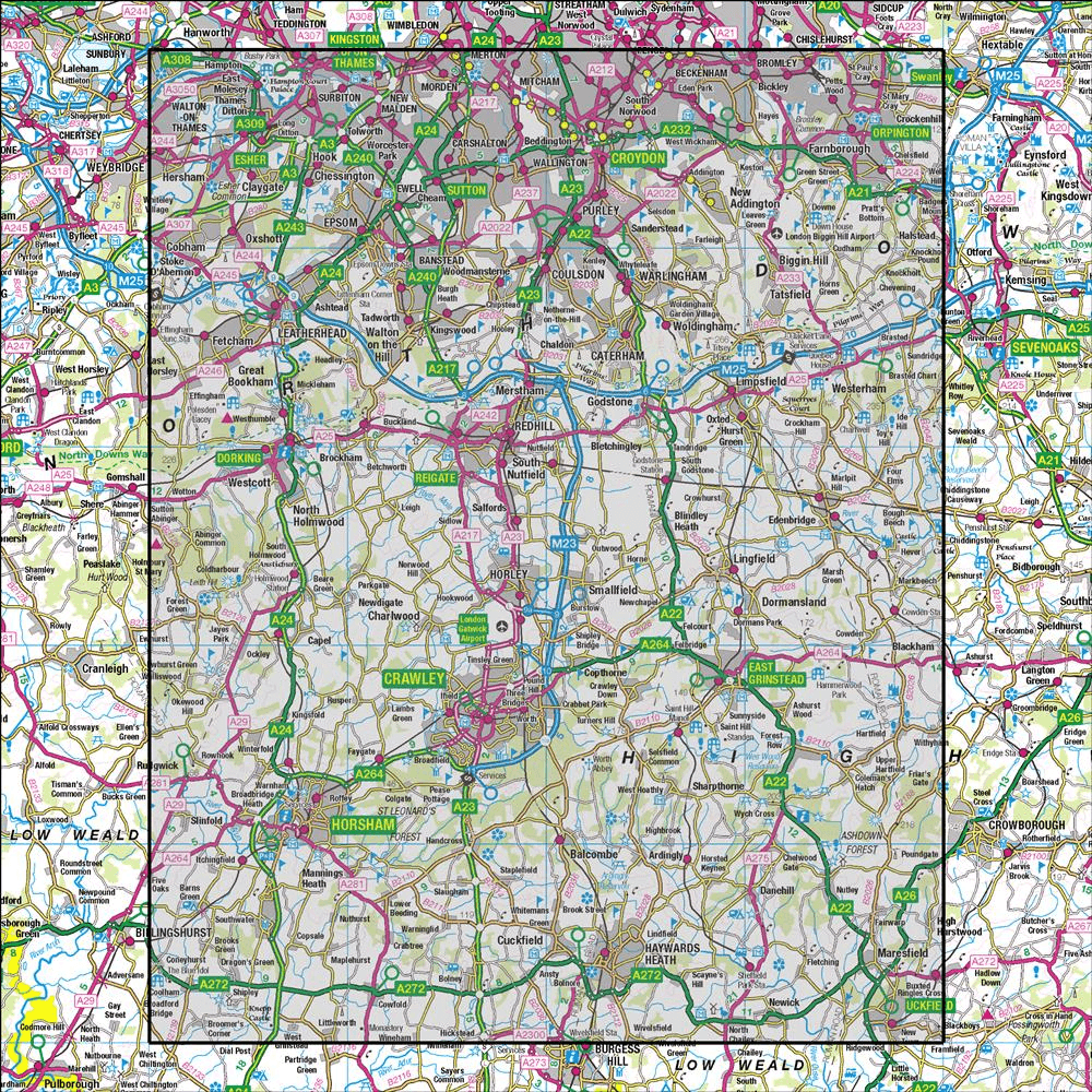 OMN4 image showing the area of the Ordnance Survey 1:50,000 Landranger map 187 Dorking & Reigate Crawley & Horsham