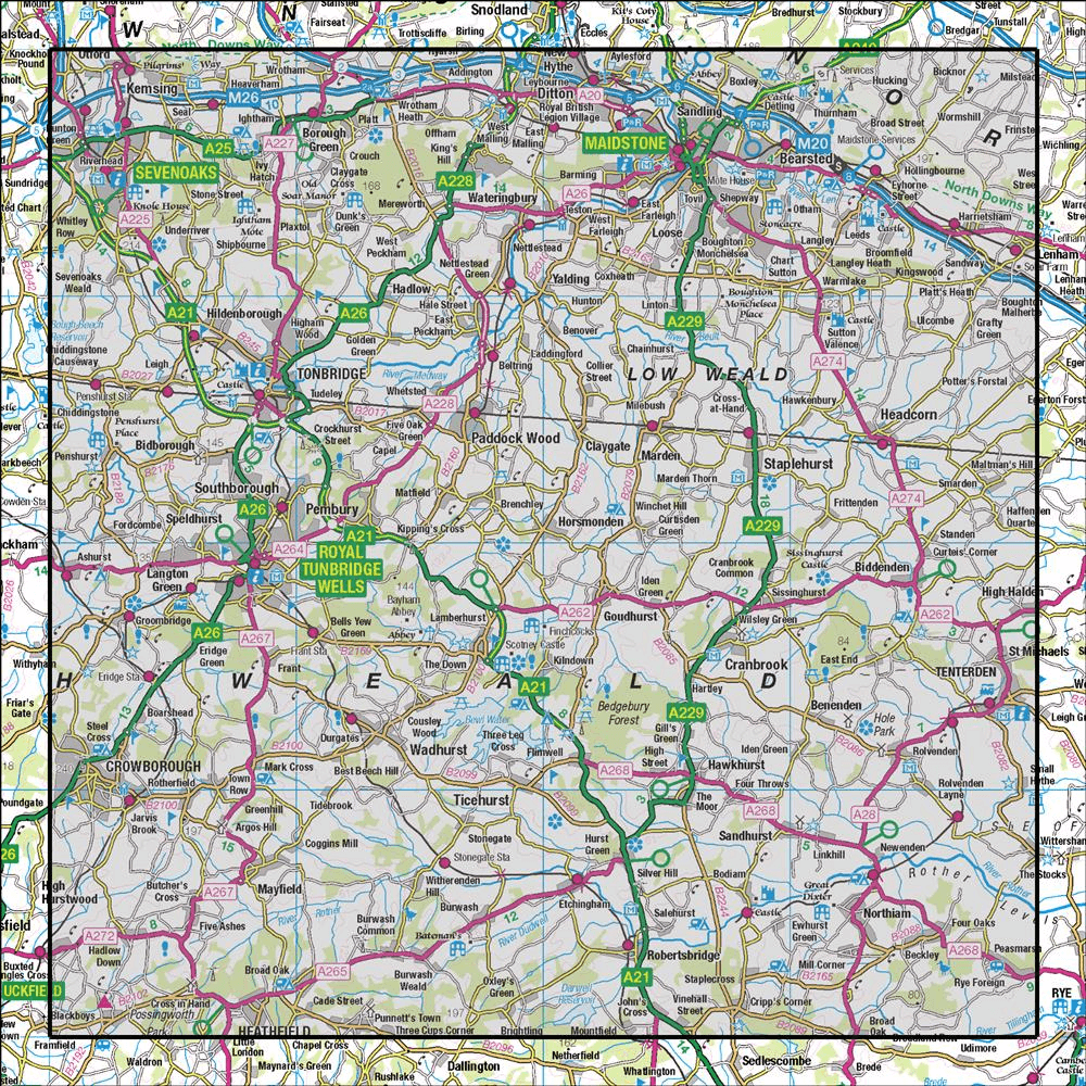 OMN4 image showing the area of the Ordnance Survey 1:50,000 Landranger map 188 Maidstone & Royal Tunbridge Wells Sevenoaks & Tonbridge